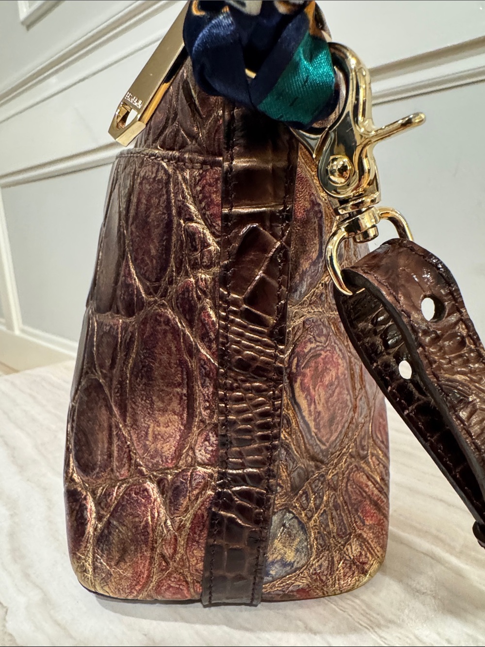Brahmin Bag Supernova Melbourne Lorelei Bronze Metallic Croc-Embossed Crossbody - Picture 8 of 17